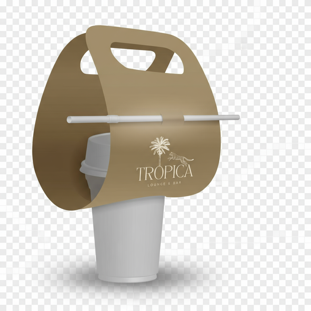 حامل أكواب حامل كوب واحد مع فتحة للشفّاط طباعة باسم المقهى أو المطعم