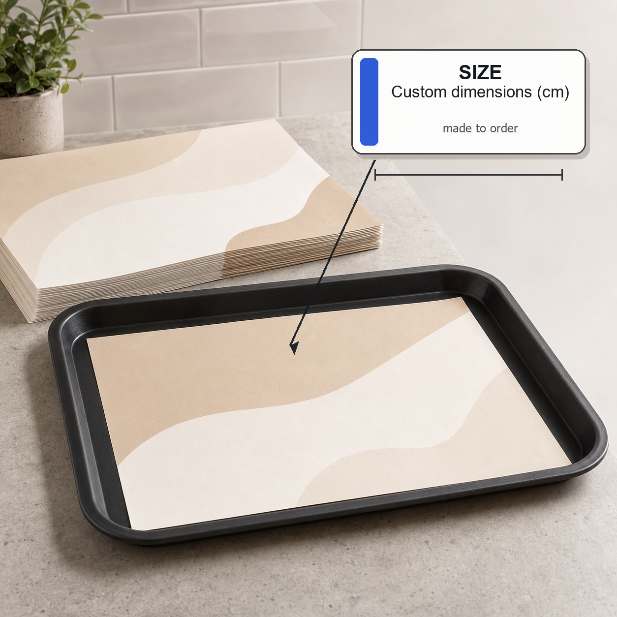 Printed Tray Papers - Custom size mockup in centimetres