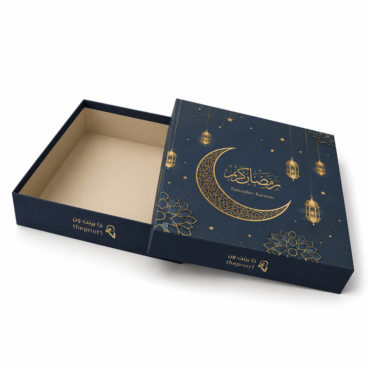 علبة قاعدة وغطاء 17×17×4 سم - تصميم رمضان - شرائط تغليف مطبوعة، شريط لاصق بشعار، اطلب بكج تغليف كامل، اطلب تصميم تغليف منتج | ذا برنت ون