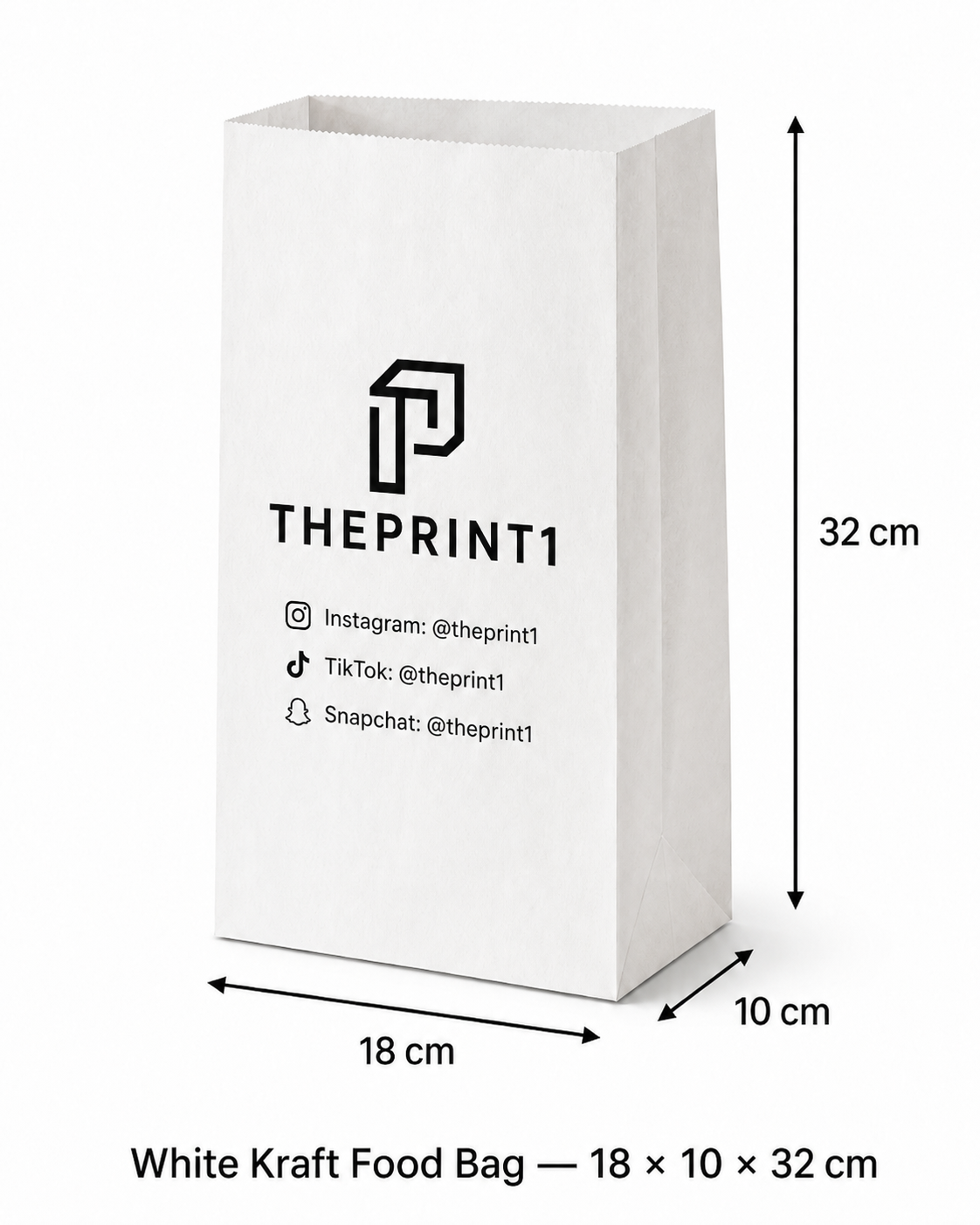 Product image 1: White paper bag with rope handle for single-color printing — 25×25×25 cm