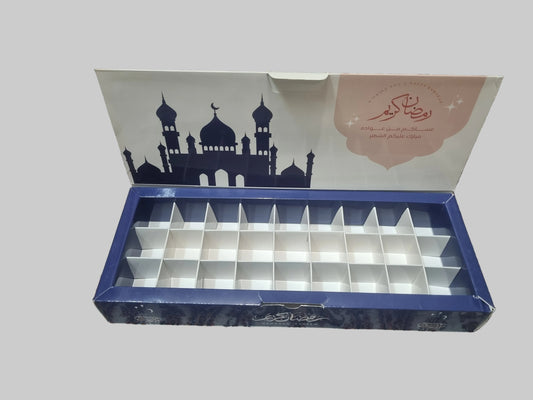 تصميم وطباعة كرتون 27 تقسيم للشوكولاتة والتمور والحلا التقسيم الواحد 4.5×4.5×4.5 سم