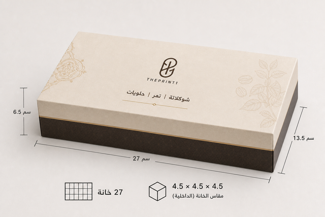 بوكس 27 خانة للشوكولاتة والتمور 4.5×4.5×4.5 سم | طباعة مخصصة