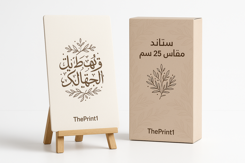 ستاند مقاس 25 x 12 cm - طباعة فلكس، طباعة فينيل، اطلب بكج تغليف كامل، اطلب تصميم تغليف منتج | ذا برنت ون