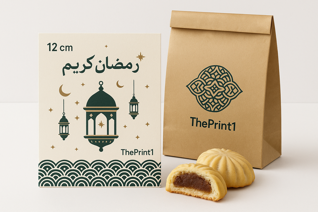 كرت حلوى قص خاص 12 في 8 سم - ثيم جاهز رمضان - طباعة بالأشعة فوق البنفسجية، طباعة حرارية على المنتجات، اطلب بكج تغليف كامل، اطلب تصميم تغليف منتج | ذا برنت ون