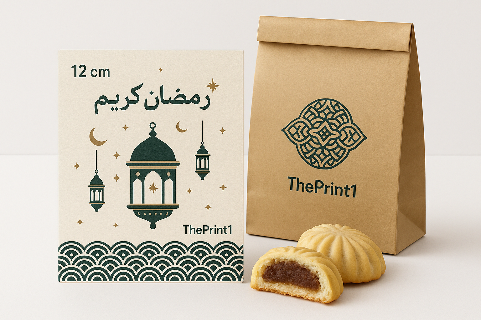 كرت حلوى قص خاص 12 في 8 سم - ثيم جاهز رمضان - طباعة بالأشعة فوق البنفسجية، طباعة حرارية على المنتجات، اطلب بكج تغليف كامل، اطلب تصميم تغليف منتج | ذا برنت ون