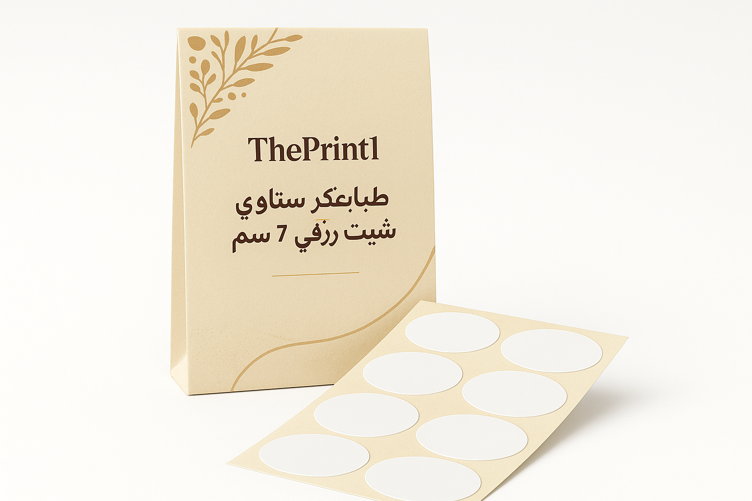 طباعة ستيكر بيضاوي شيت ورقي 11 في 7 سم - شرائط تغليف مطبوعة، شريط لاصق بشعار، اطلب بكج تغليف كامل، اطلب تصميم تغليف منتج | ذا برنت ون